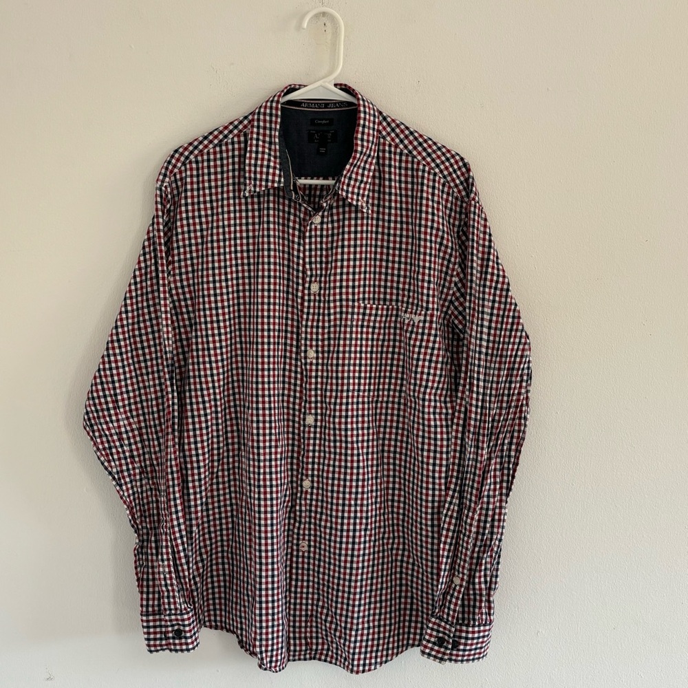 $125 Armani Jeans Plaid Casual Button up tshirt